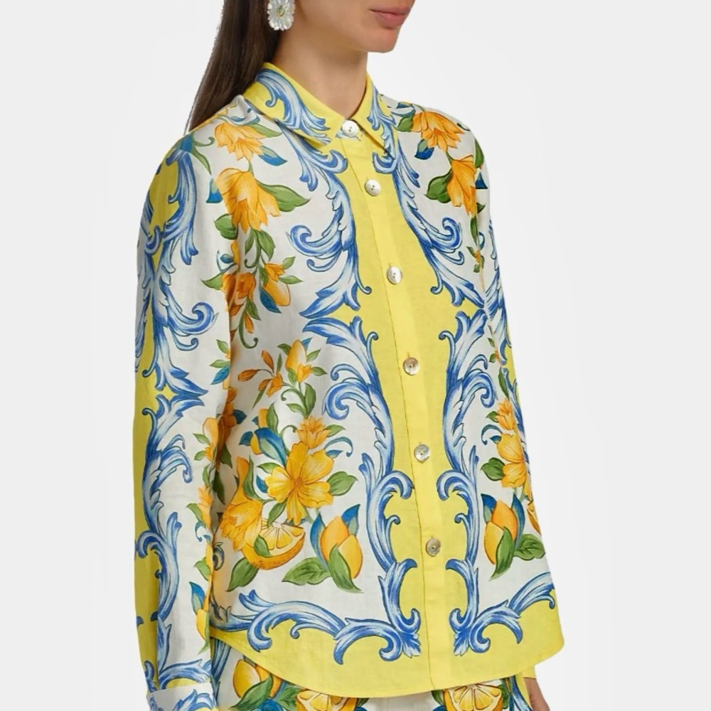 FARM Rio Sicily Scarf Linen Blend Shirt Size Small NWT - Picture 4 of 16